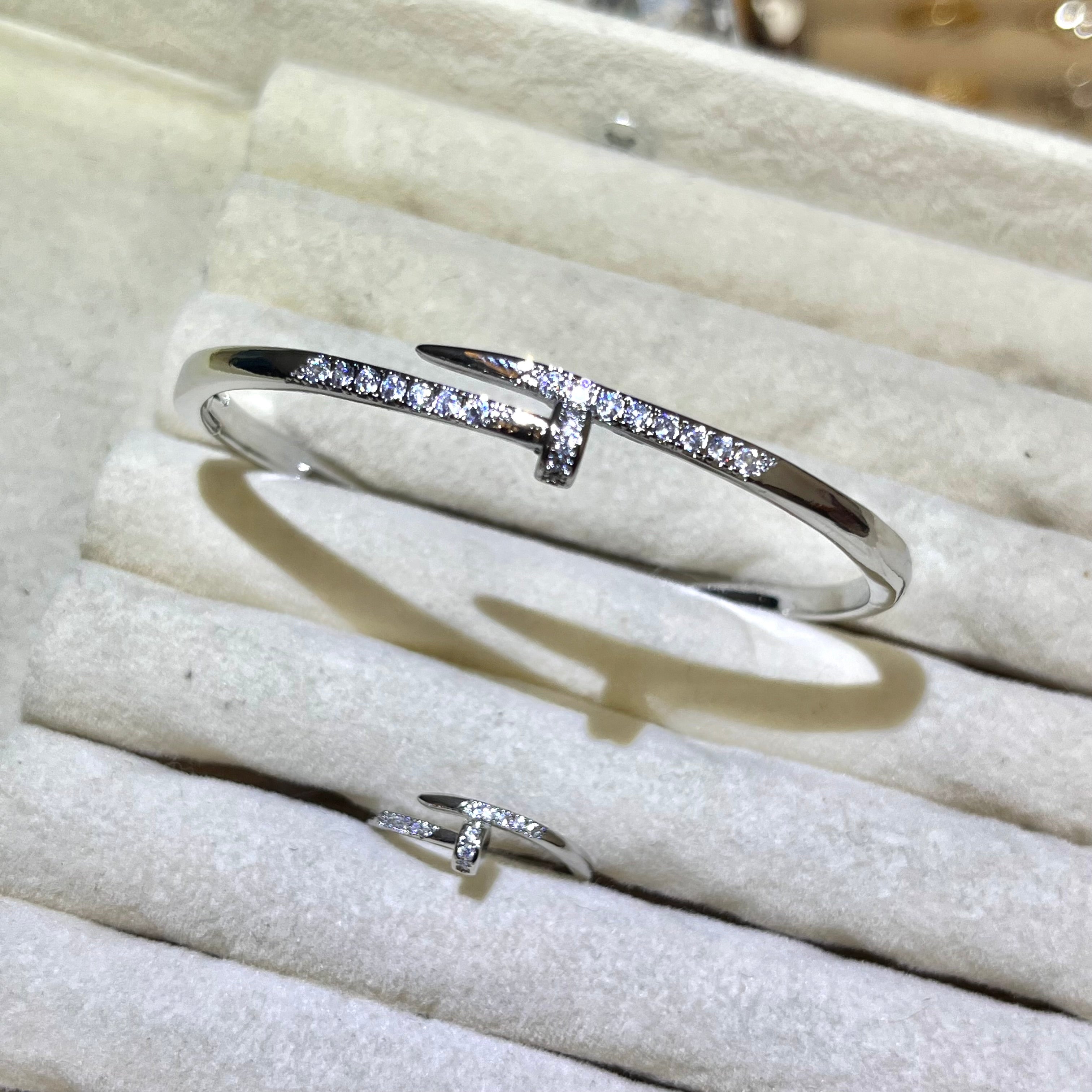 Nail it ✨Lab created gemstone bangle and ring set  gold and silver tone