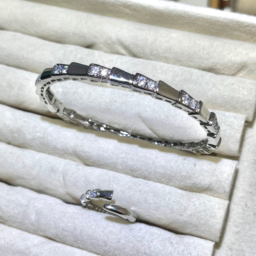 thin serpent pattern Lab-Created Gemstone Bangle and ring set| Silver Jewelry