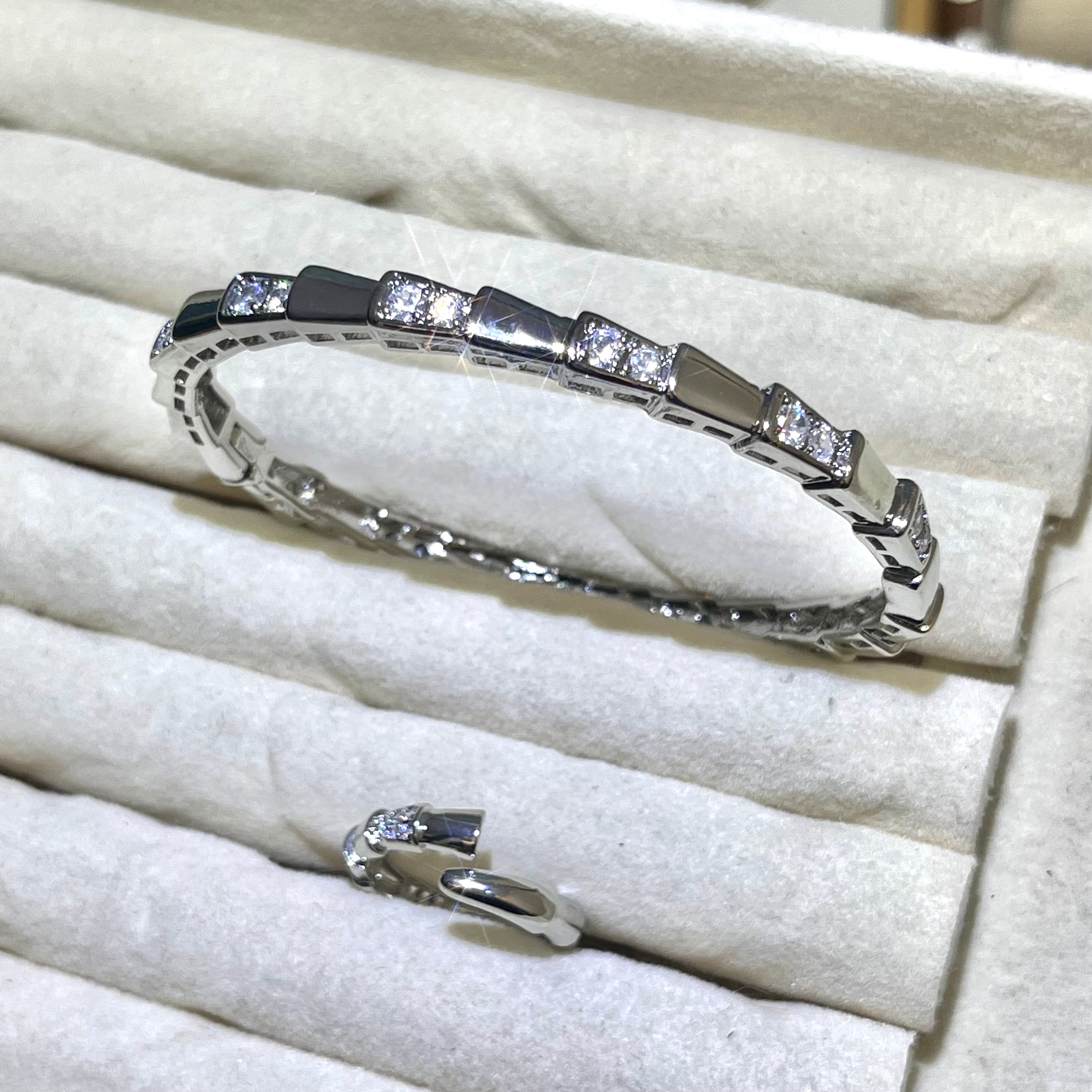 thin serpent pattern Lab-Created Gemstone Bangle and ring set| Silver Jewelry