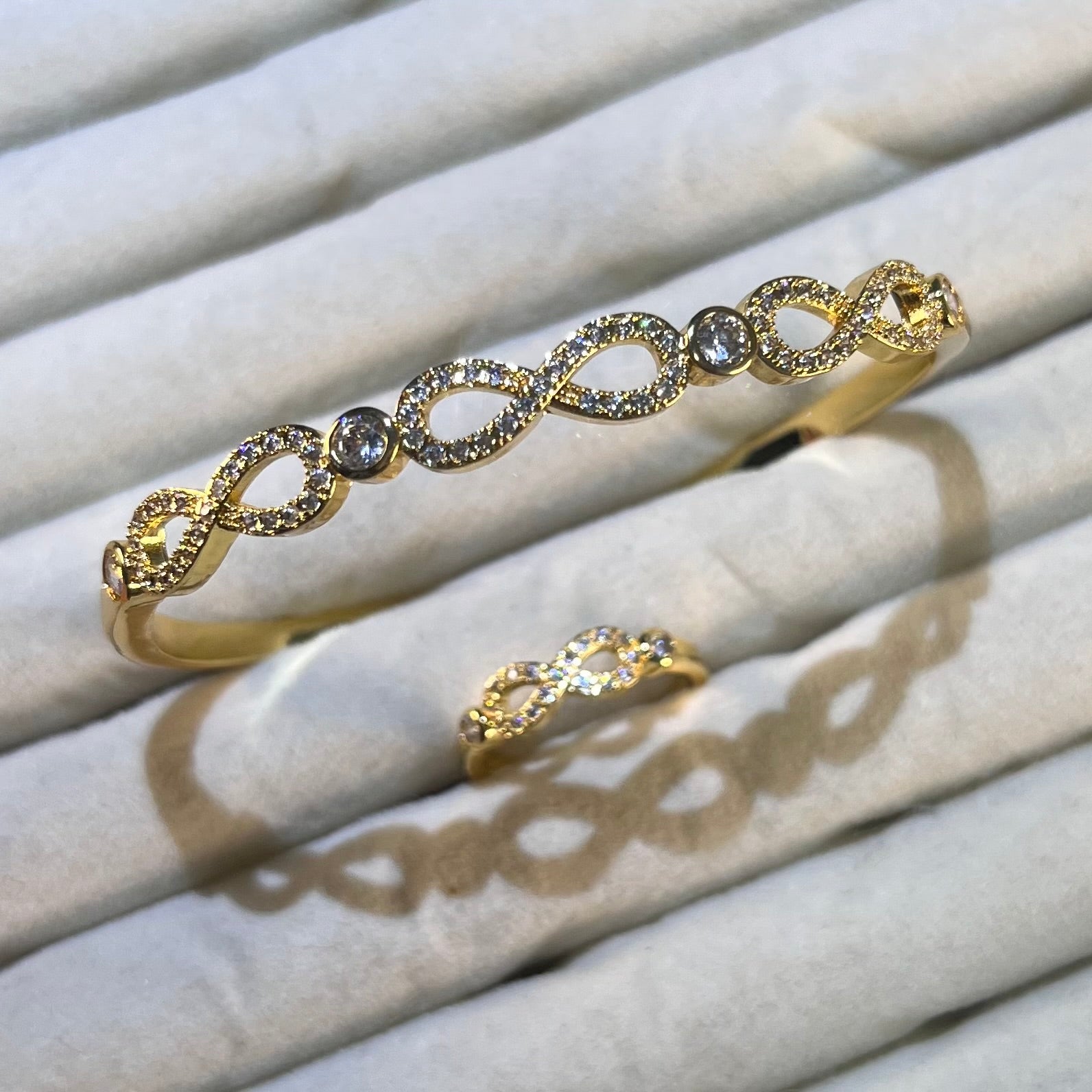 Infinity Loop Lab-Created Gemstone Bracelet & Ring Set | Gold&Silver-Tone Jewelry