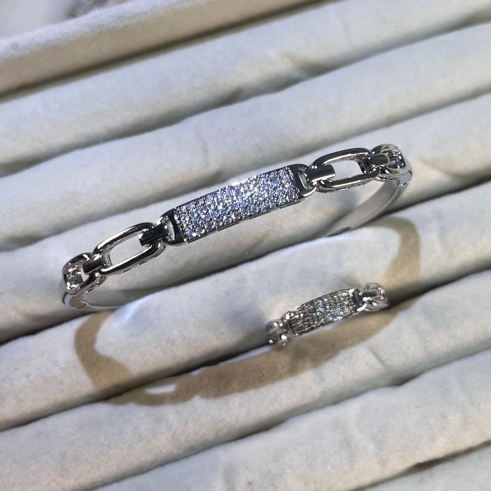 Paperclip Link Pave Lab-Created Gemstone Bracelet & Ring Set | Gold& Silver Tone Jewelry