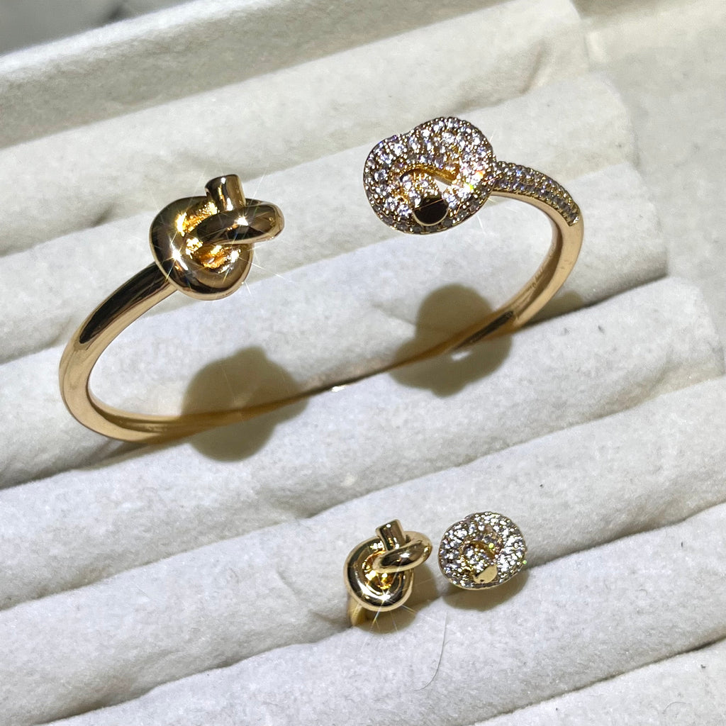 Twisted Knot Lab-Created Gemstone Bangle and ring set| Gold& Silver Tone Jewelry