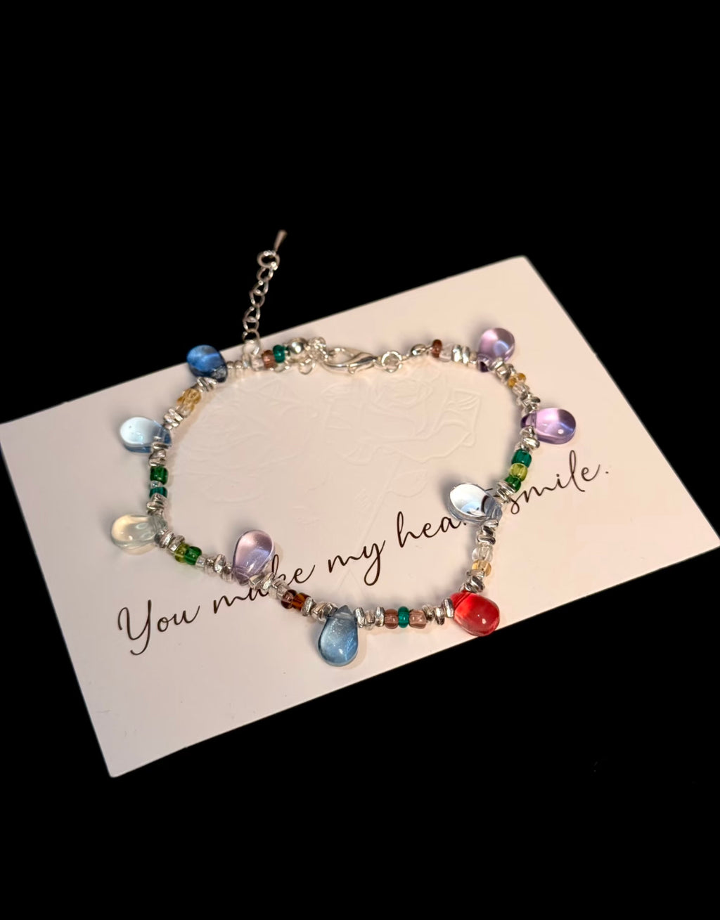 Handmade Rainbow Glass Teardrop Necklace & Bracelet
