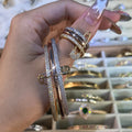 Tri-Tone Safety Pin Lab-Created Gemstone Stackable Bangle & Ring Set | Gold-Tone Jewelry