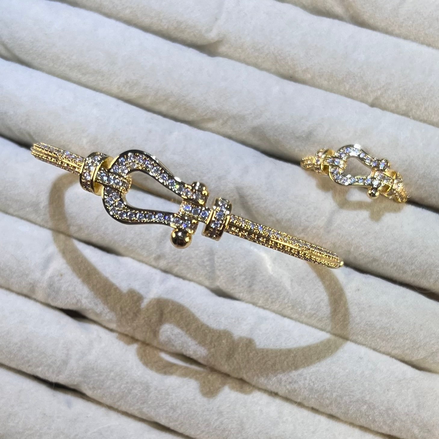Horseshoe Buckle Lab-Created Gemstone Bracelet & Ring Set | Gold-Tone Jewelry
