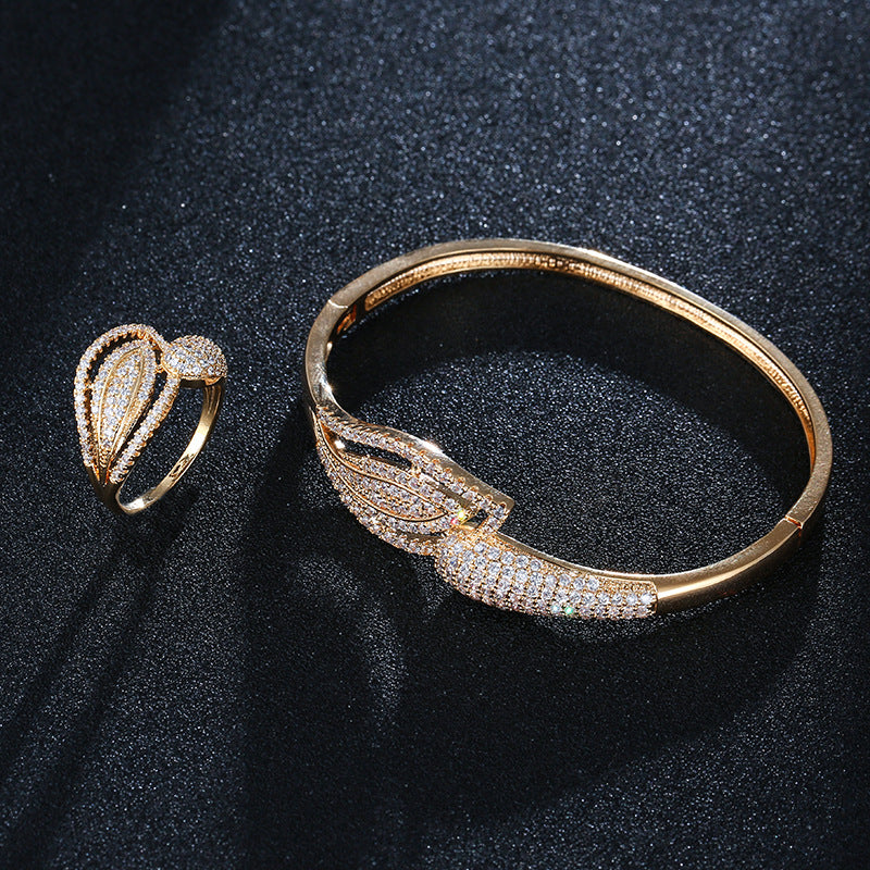 Jolie Fleur Full diamond Bangle and Ring set |Gold&Silver