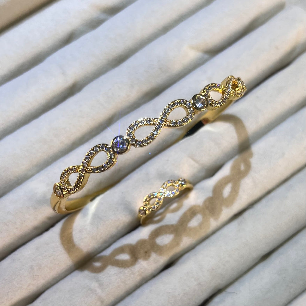 Infinity Loop Lab-Created Gemstone Bracelet & Ring Set | Gold&Silver-Tone Jewelry