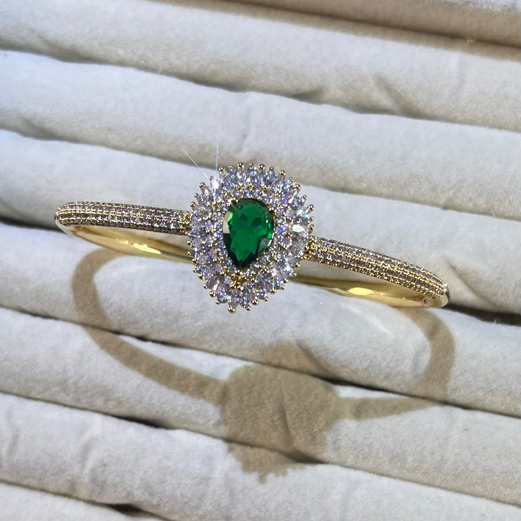 Emerald Drop Lab-Created Gemstone Solitaire Bangle | Gold-Tone Jewelry