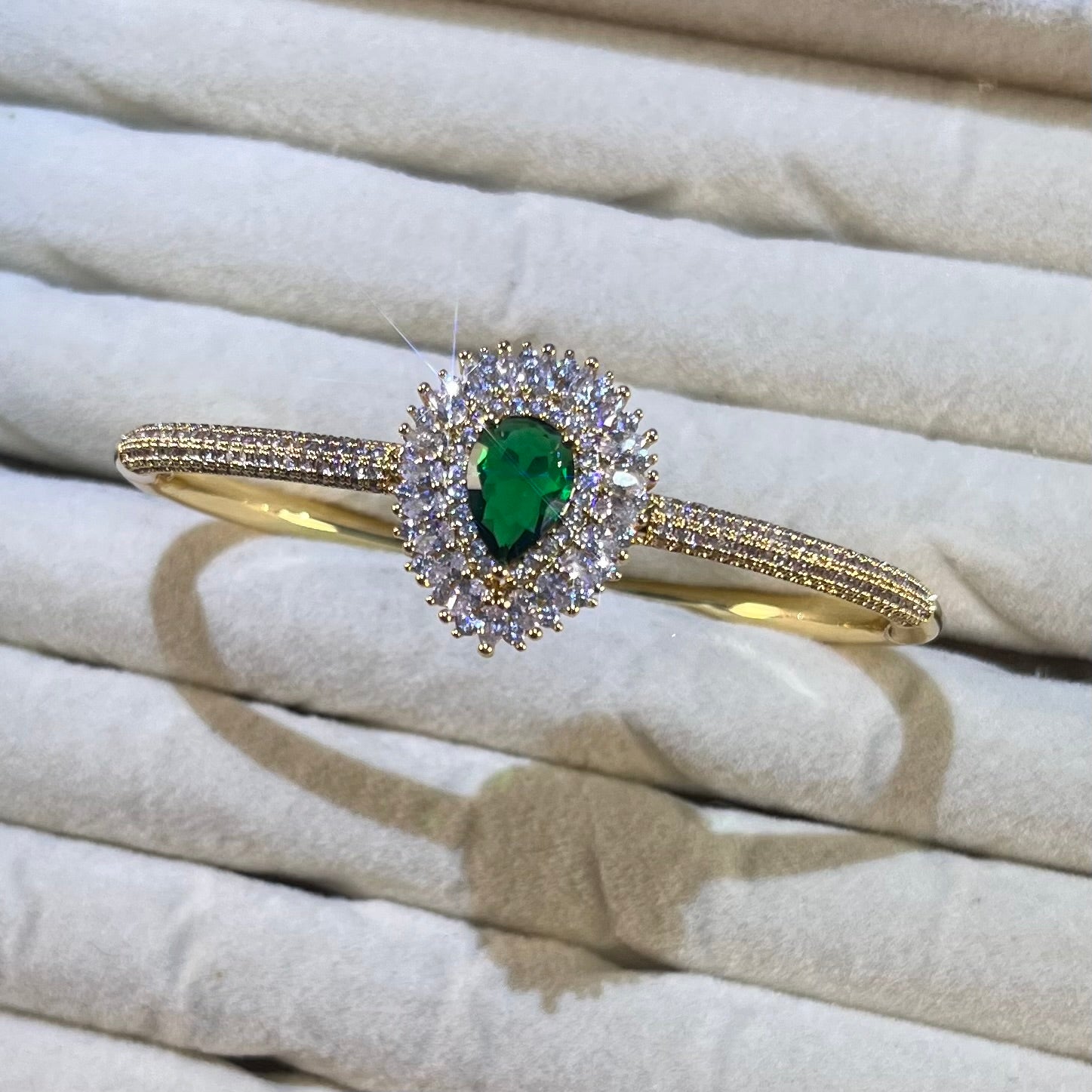 Emerald Drop Lab-Created Gemstone Solitaire Bangle | Gold-Tone Jewelry