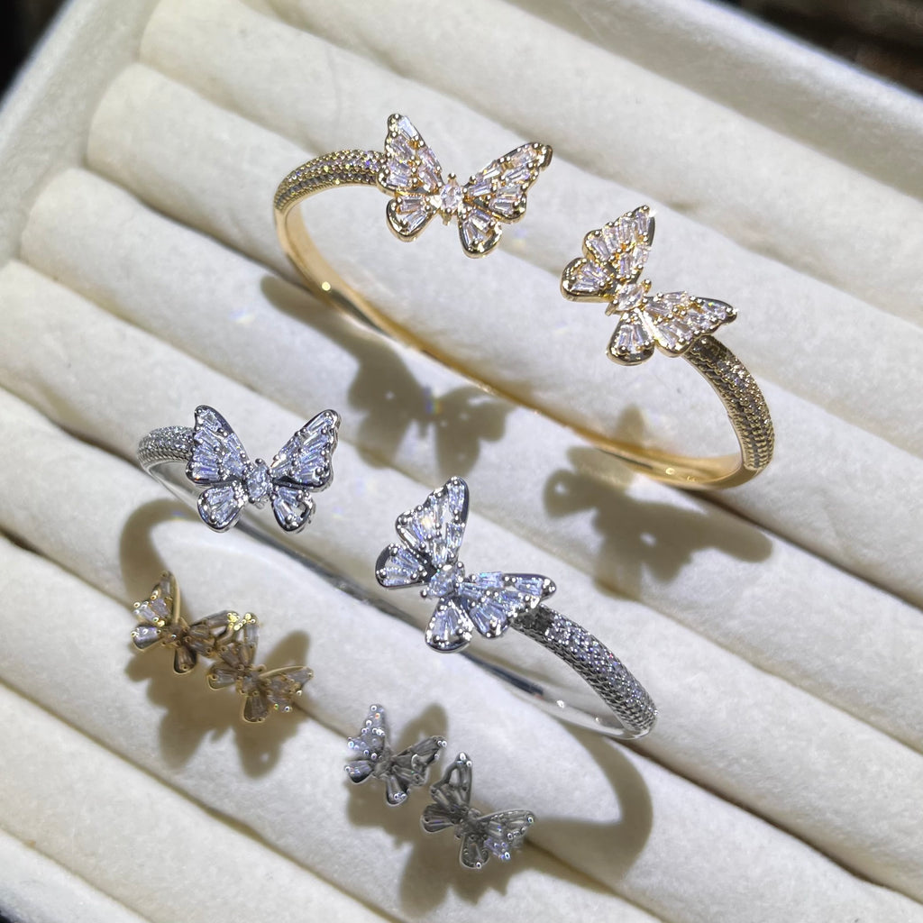 Full Diamond butterfly 🦋 Golden& Silver bangle and ring set
