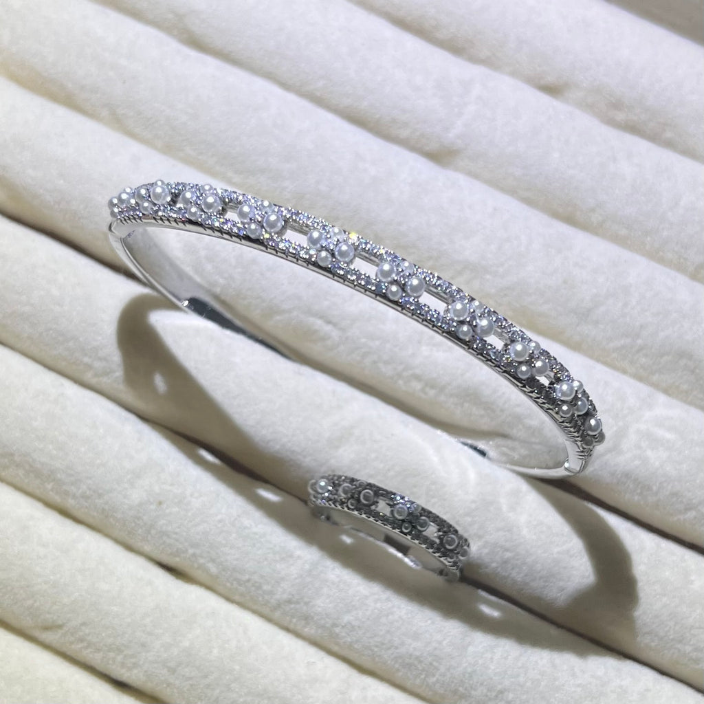 Antique Pearl Weave Silver Bangle and Ring set