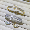 Heart locked Pave Golden&Silver Bangle and Ring Set