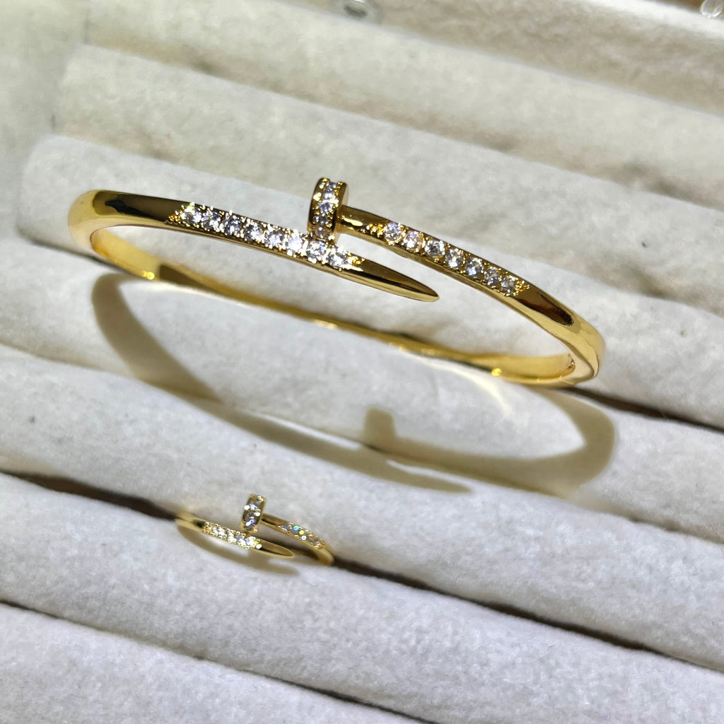 Nail it ✨Lab created gemstone bangle and ring set  gold and silver tone