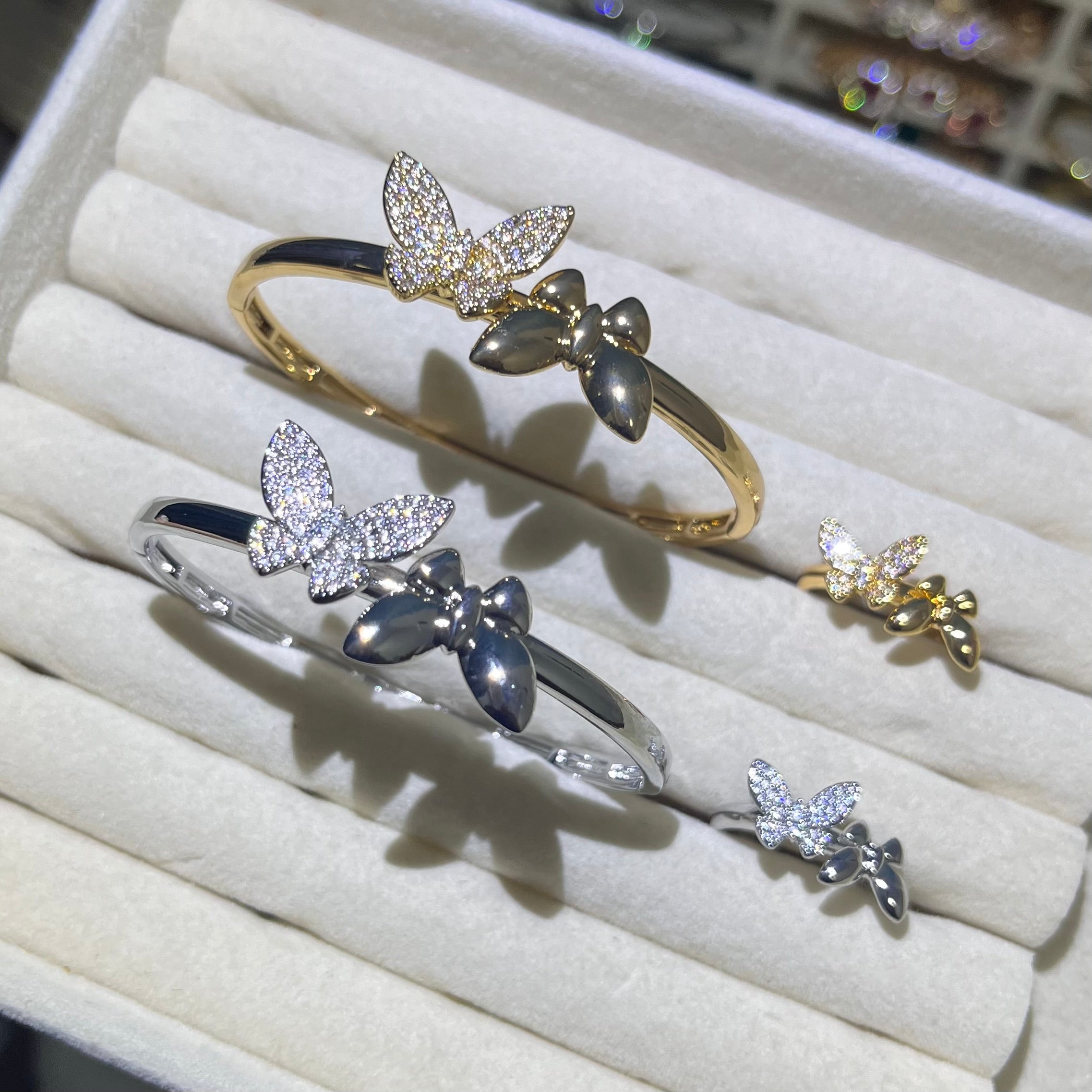 Lover Flutter💕🦋 Golden &Silver Bangle and Ring set