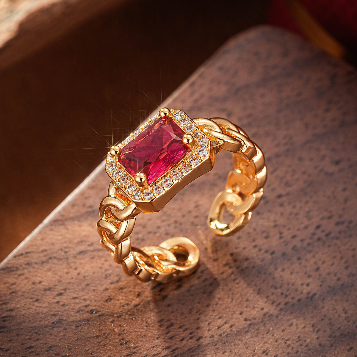 Vintage Ruby Red Cuban Link Bangle and Ring set