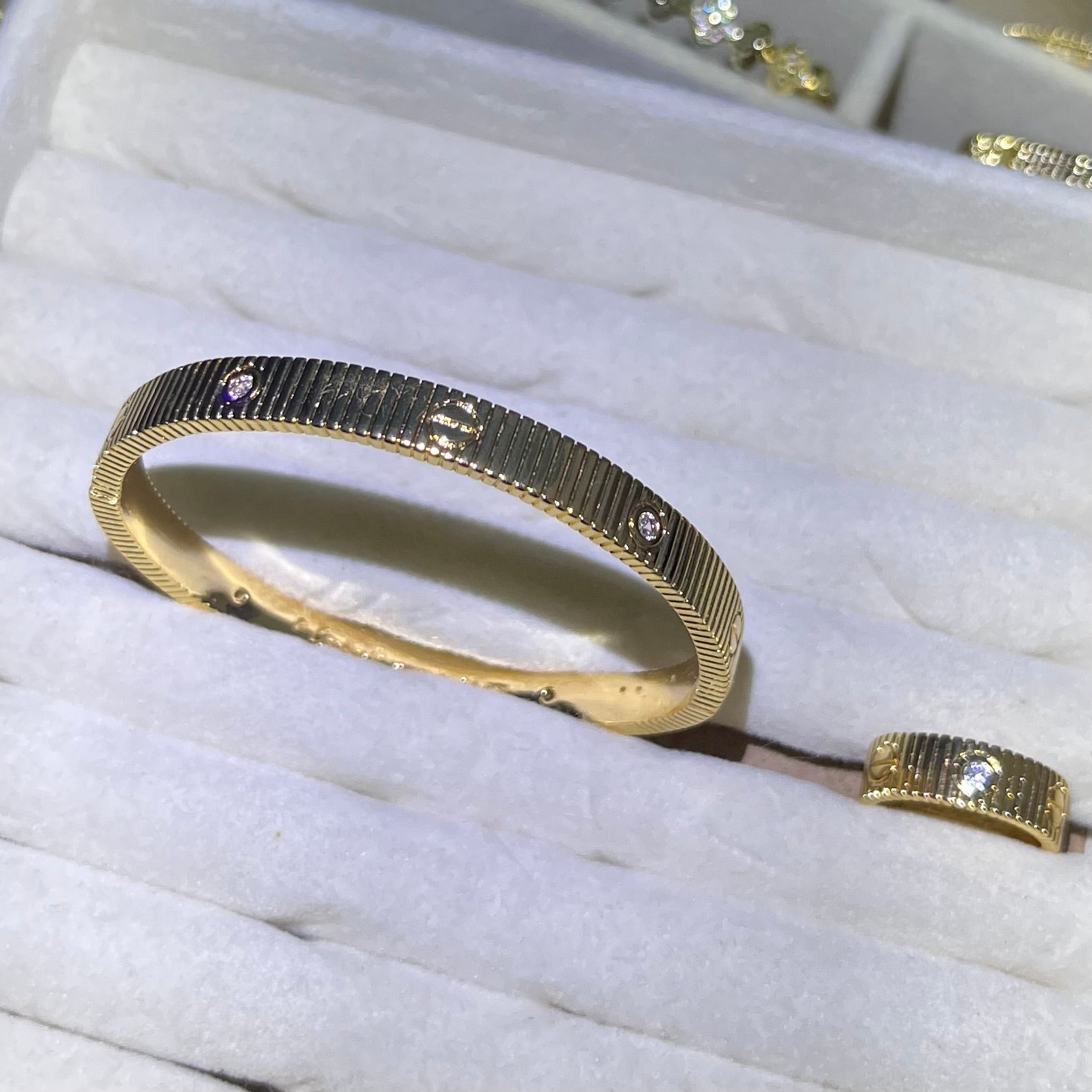 Classic Screw Love-Inspired Lab-Created Gemstone Bracelet & Ring Set | Gold-Tone Jewelry