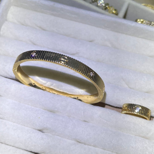 Classic Screw Love-Inspired Lab-Created Gemstone Bracelet & Ring Set | Gold-Tone Jewelry