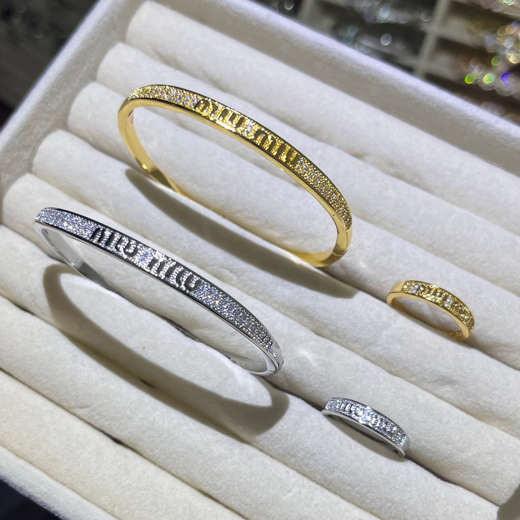 Minimalist Letter Gold&Silver bangle and ring set