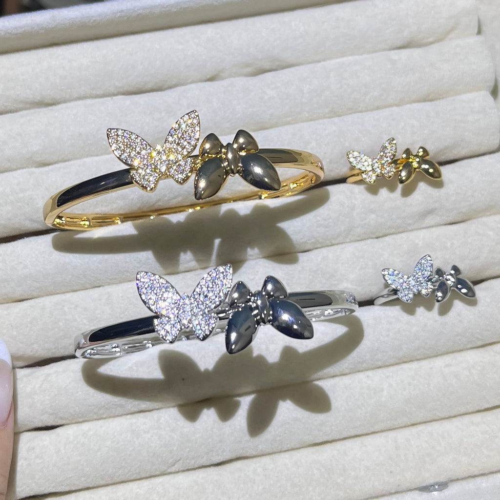 Lover Flutter💕🦋 Golden &Silver Bangle and Ring set