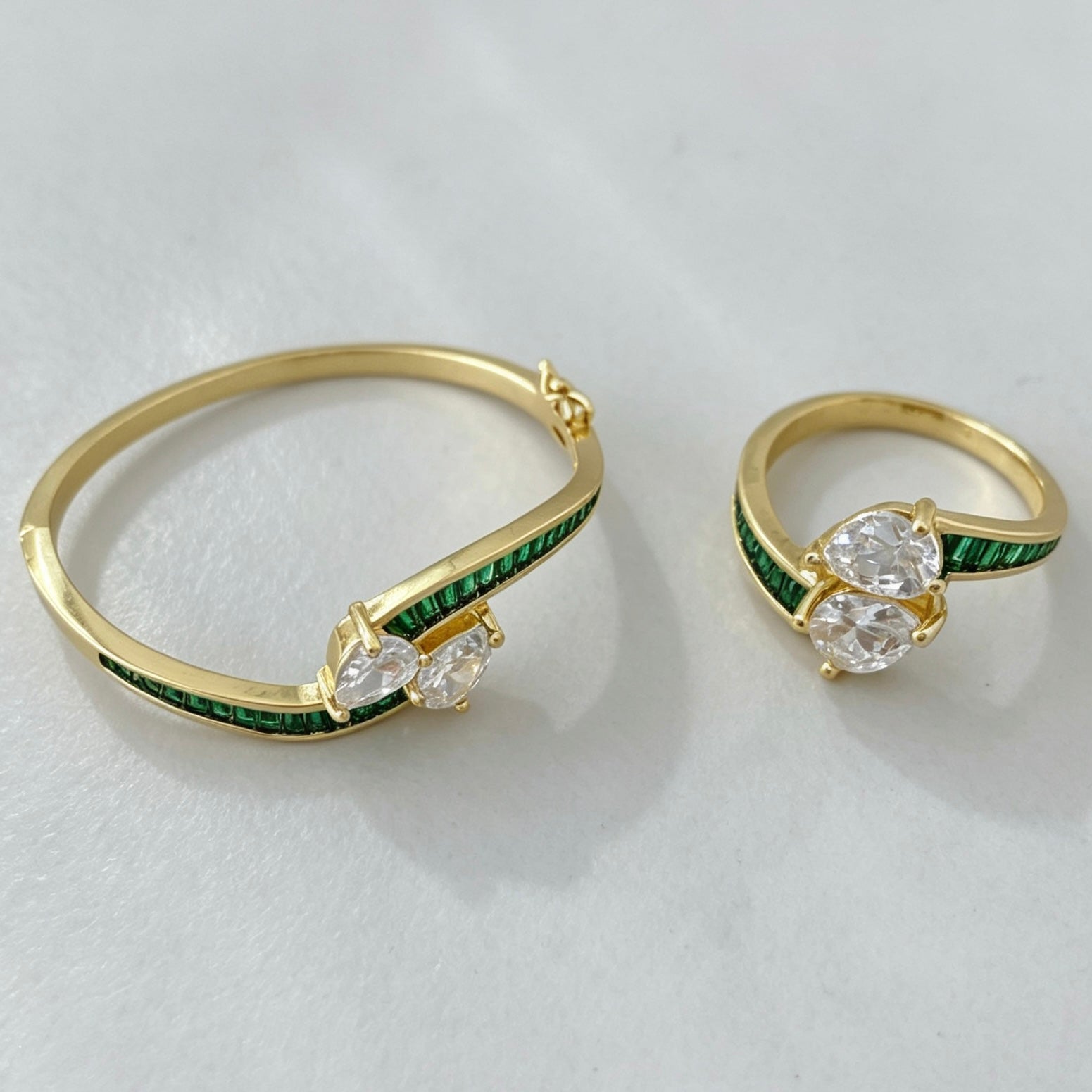 “You & Me” Pear cut Bangle and Ring set| Gold & Silver