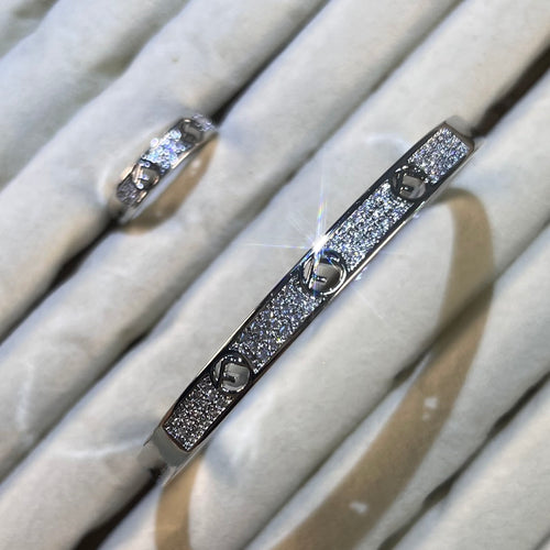 3F Hollow Pave Lab-Created Gemstone Bangle & Ring Set | Gold& Silver Tone Jewelry