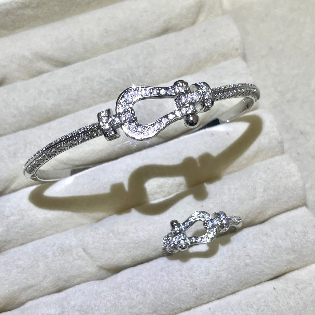 Horseshoe Buckle Lab-Created Gemstone Bracelet & Ring Set | Gold-Tone Jewelry