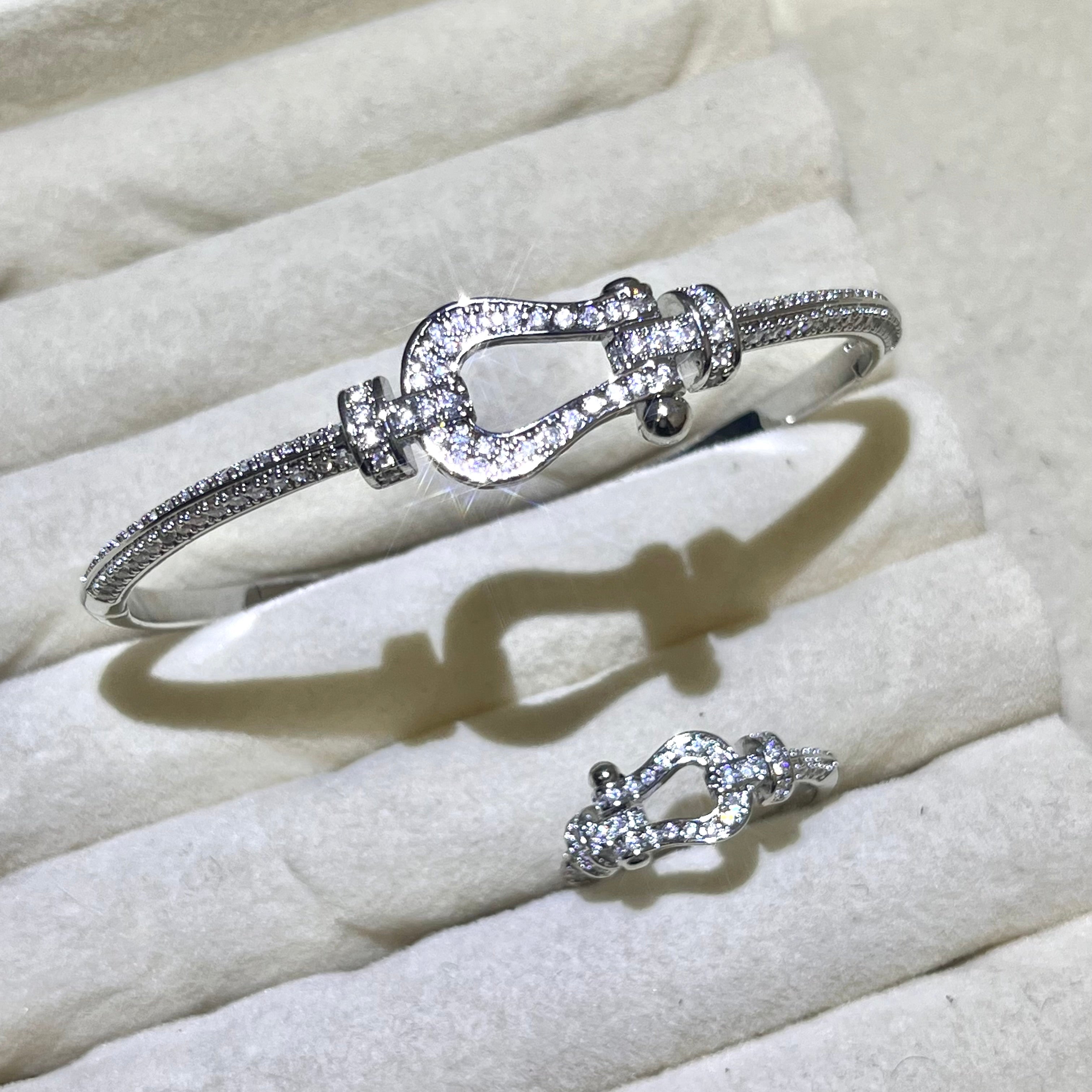 Horseshoe Buckle Lab-Created Gemstone Bracelet & Ring Set | Gold-Tone Jewelry