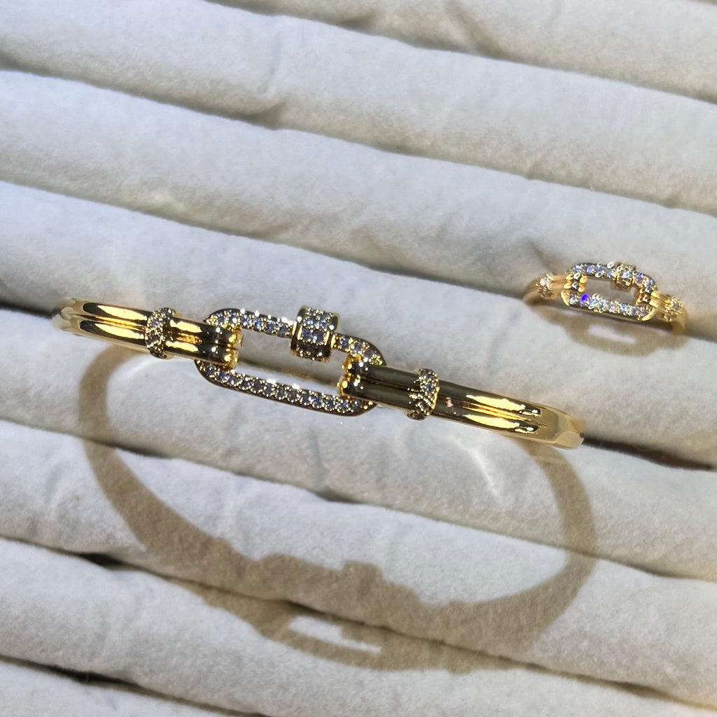 Paperclip Link Lab-Created Gemstone Bracelet & Ring Set | Gold-Tone Jewelry