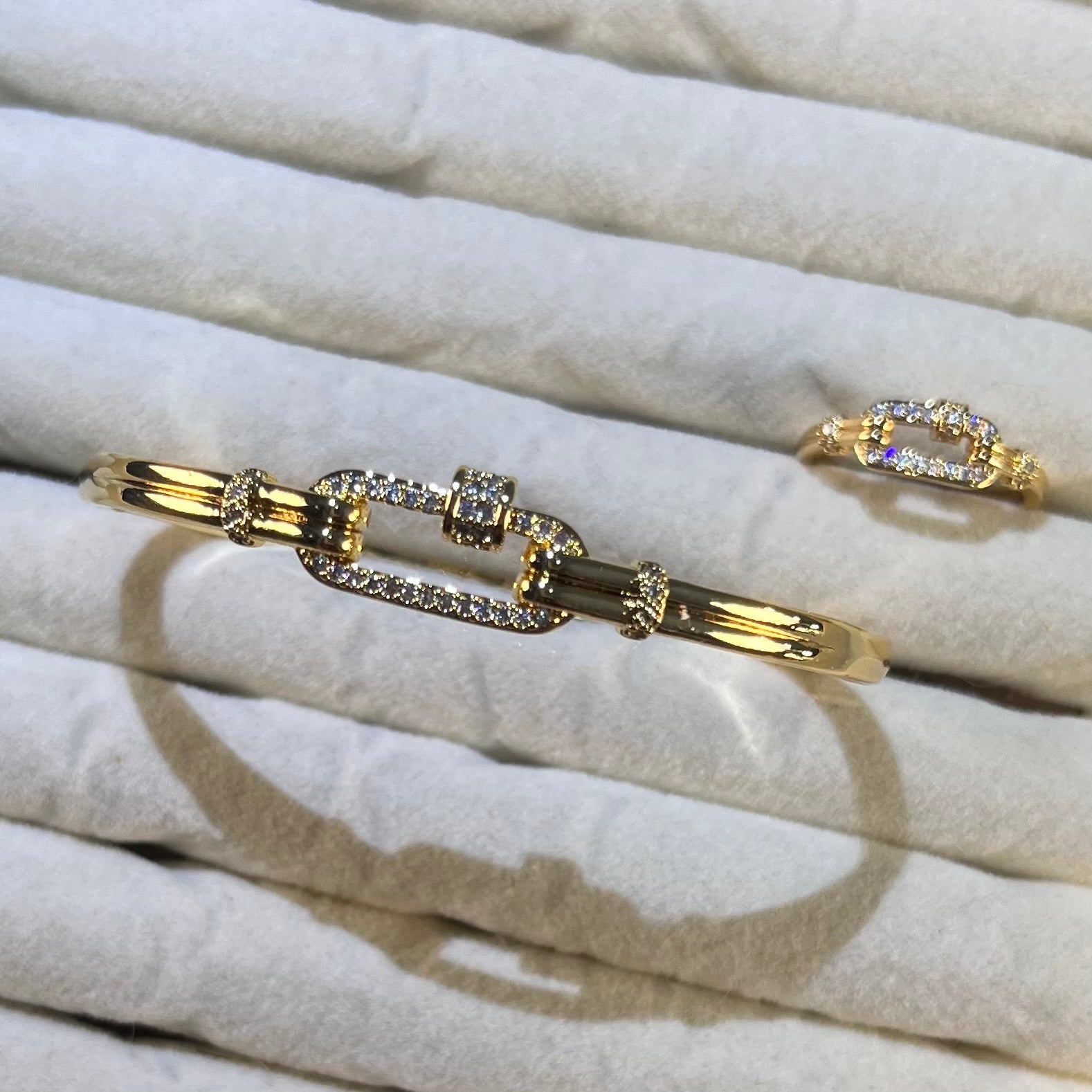 Paperclip Link Lab-Created Gemstone Bracelet & Ring Set | Gold-Tone Jewelry