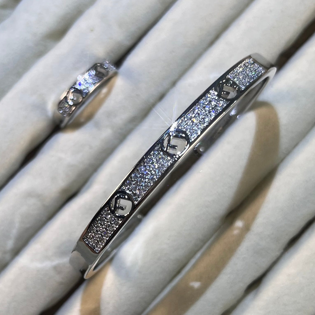 3F Hollow Pave Lab-Created Gemstone Bangle & Ring Set | Gold& Silver Tone Jewelry