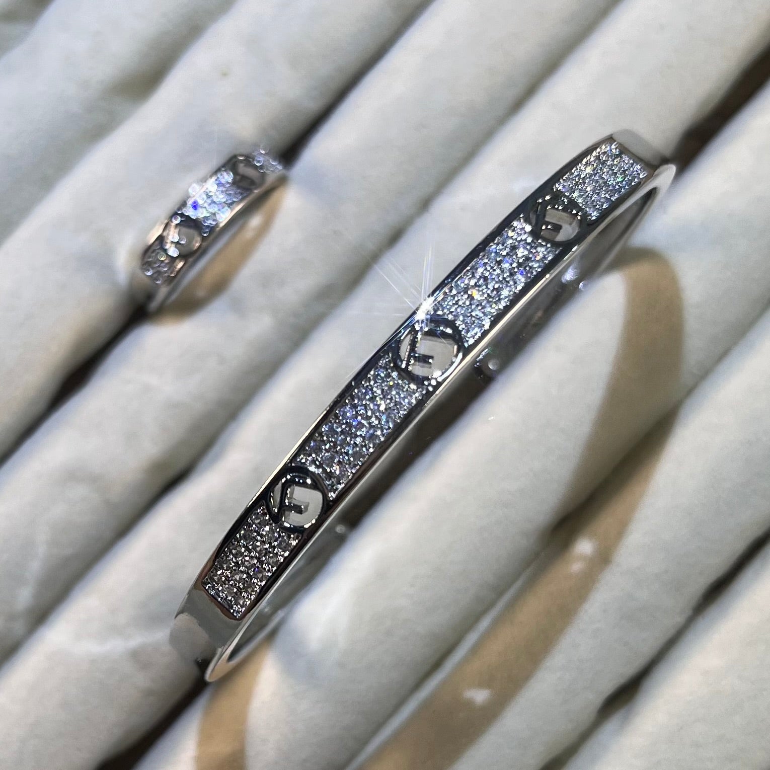 3F Hollow Pave Lab-Created Gemstone Bangle & Ring Set | Gold& Silver Tone Jewelry