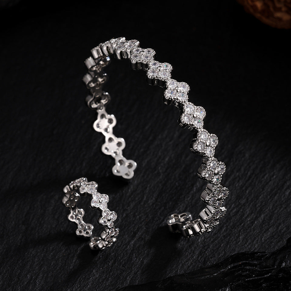 Rainbow/Diamond Clover gold& silver Bangle and ring set