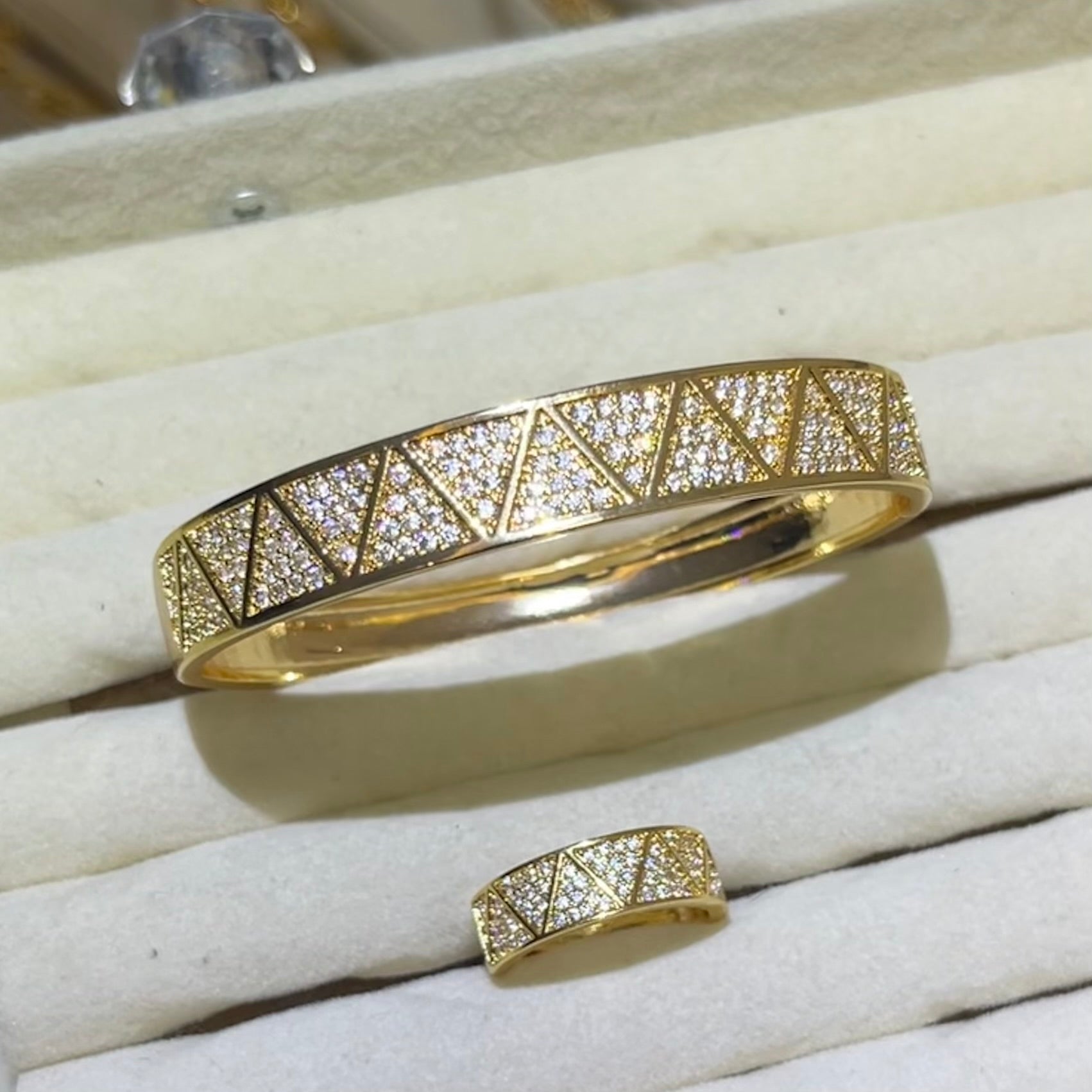 Pyramid  Shine Lab-Created Gemstone Bangle and ring set| Gold Tone Jewelry