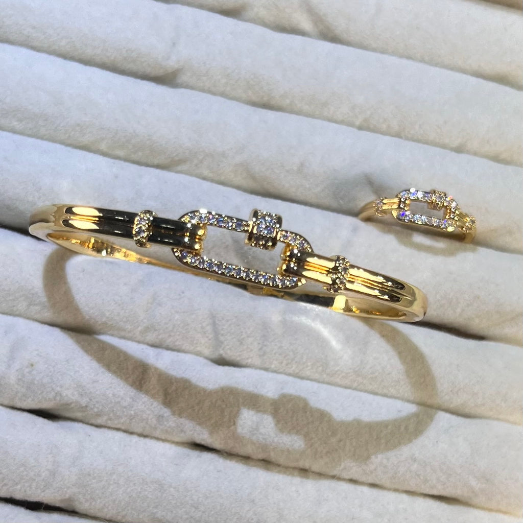 Paperclip Link Lab-Created Gemstone Bracelet & Ring Set | Gold-Tone Jewelry