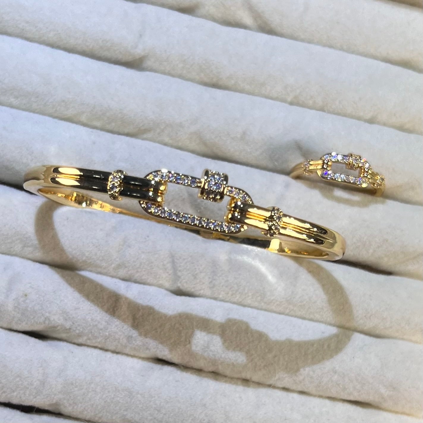 Paperclip Link Lab-Created Gemstone Bracelet & Ring Set | Gold-Tone Jewelry