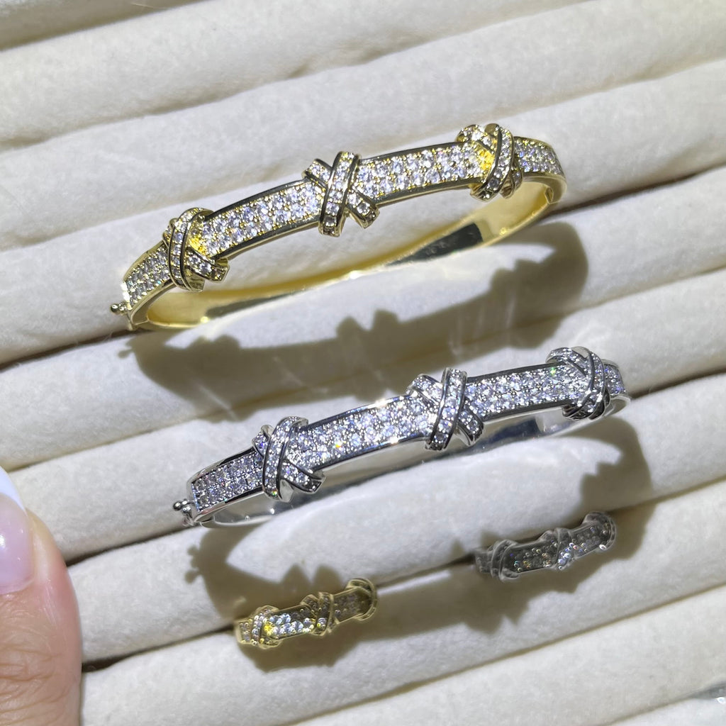 Knot Pave Golden&Silver Bangle and Ring set