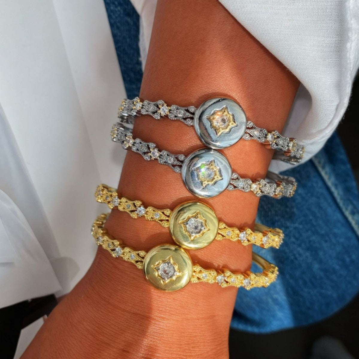 Starburst Filigree Bangle and Ring set|Gold & Silver