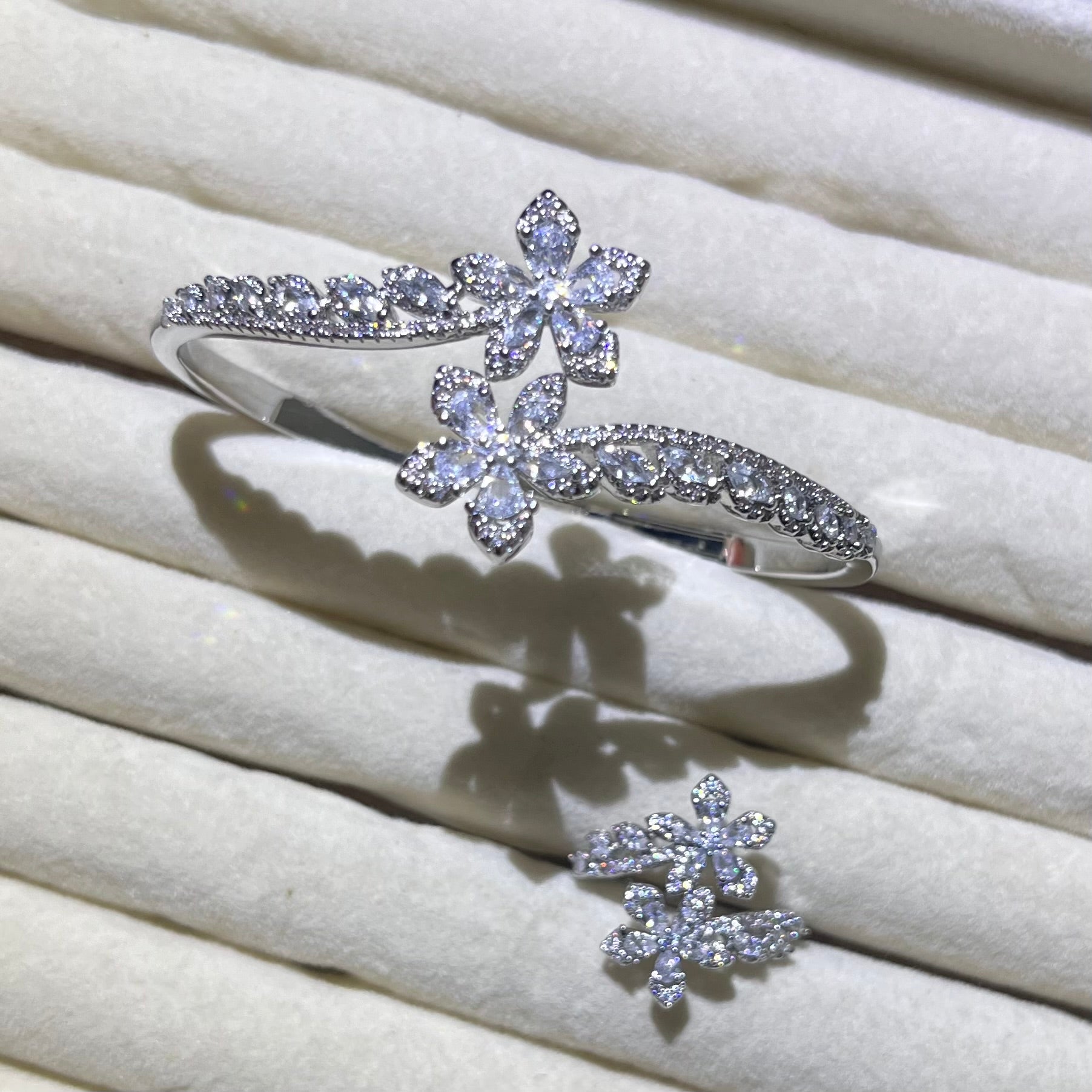 Bloom Duo Silver whisper Bangle and ring set