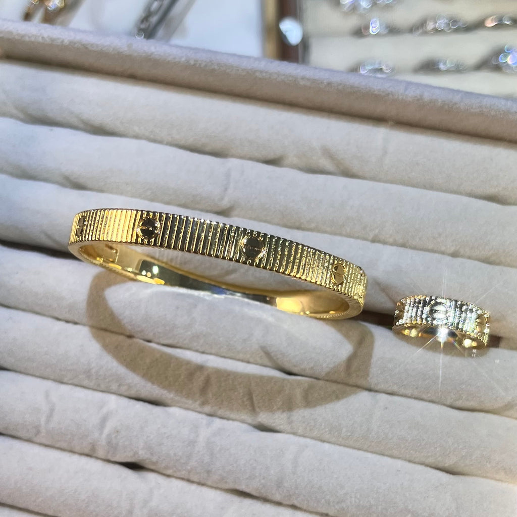Classic Screw Love-Inspired Lab-Created Gemstone Bracelet & Ring Set | Gold-Tone Jewelry