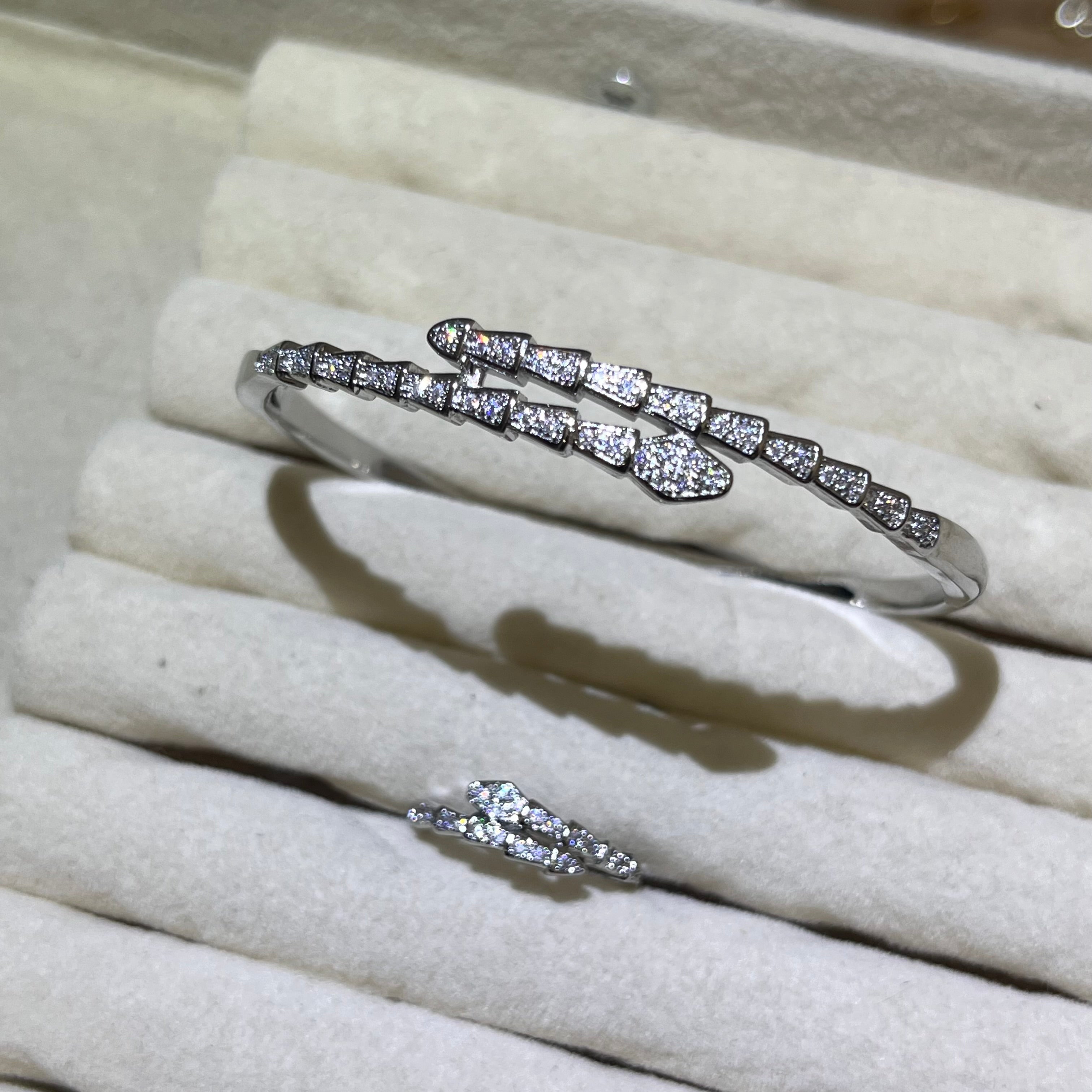 Shimmer Serpent Lab-Created Gemstone Bangle and ring set| Gold& Silver Tone Jewelry