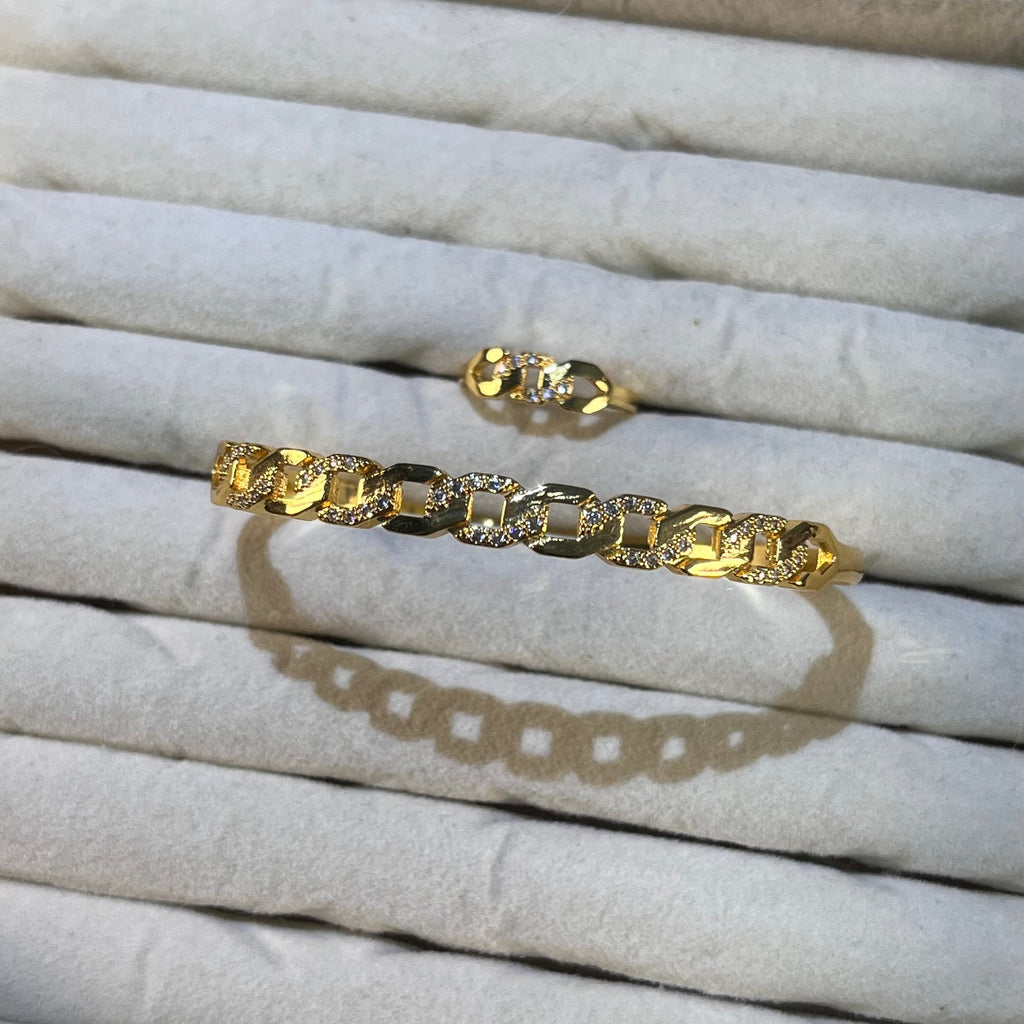 Minimalist Pave Cuban Link Lab-Created Gemstone Bracelet | Gold-Tone Jewelry