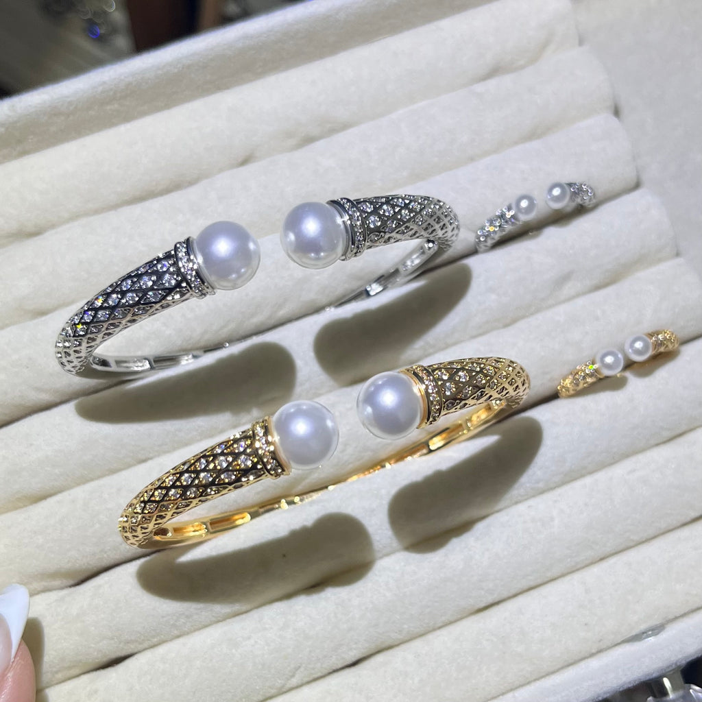 Quilted Pearl Cuff Bangle and Ring Set