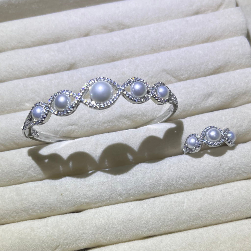 Infinity Pearl ♾️ Silver Bangle and Ring set