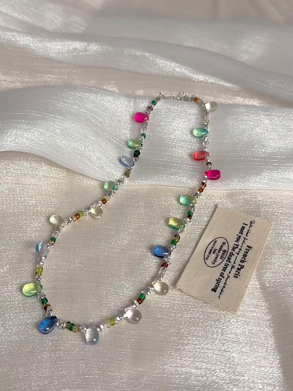 Handmade Rainbow Glass Teardrop Necklace & Bracelet