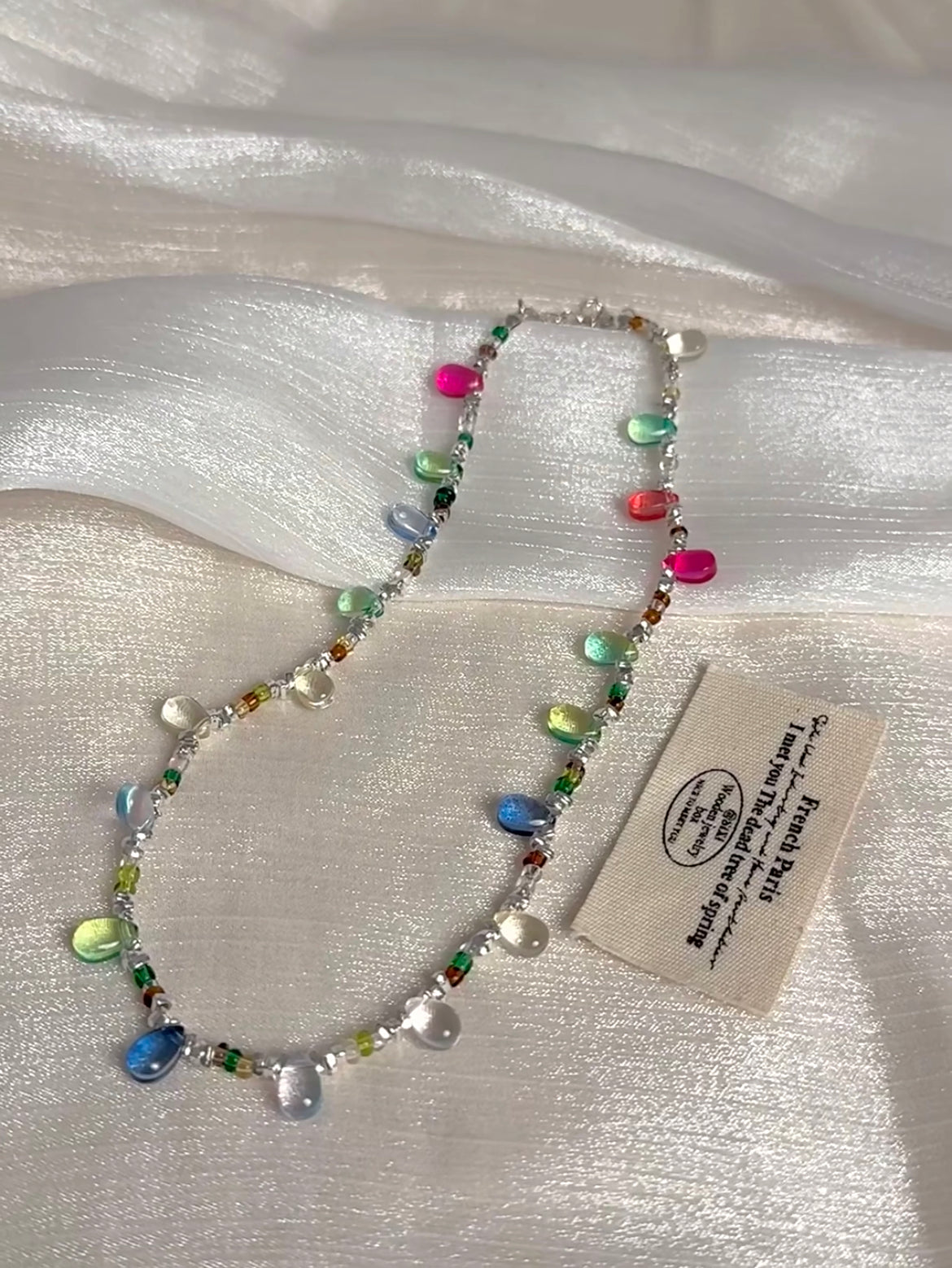 Handmade Rainbow Glass Teardrop Necklace & Bracelet