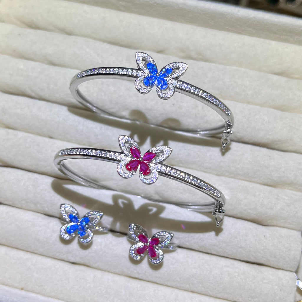 🦋 Lab grown ruby& aquamarine ✨Butterflies and ring set