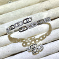 Elegant Chain Link Lab Created Diamond Cuff Bangle and ring set| silver and gold tone