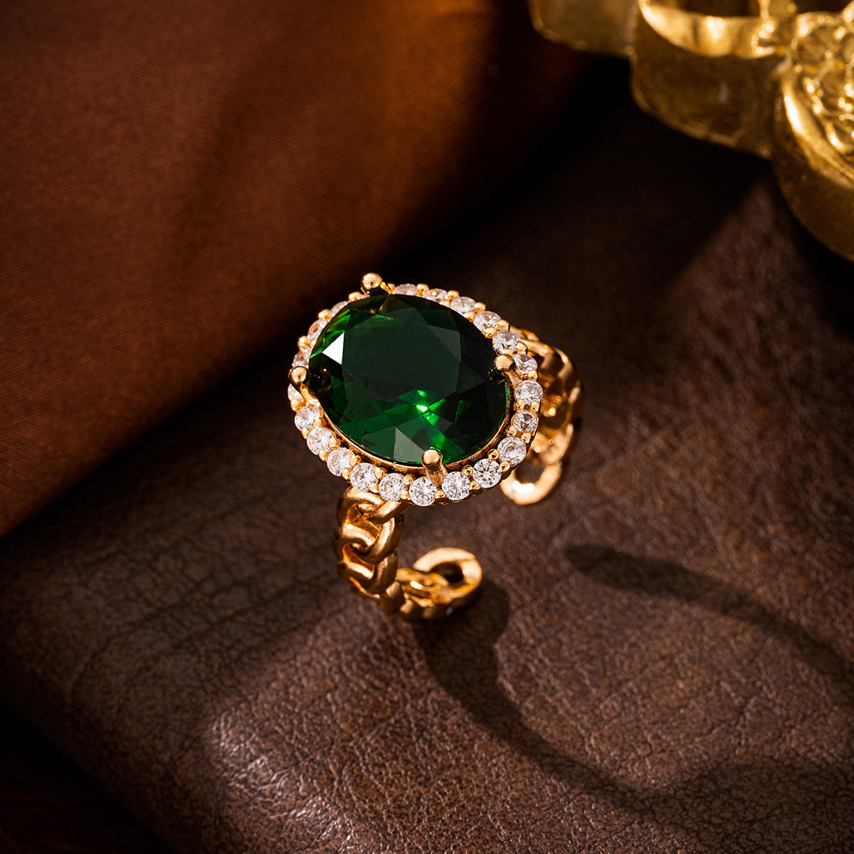 Oval cut Emerald Cuban Link Open Bangle and Ring set
