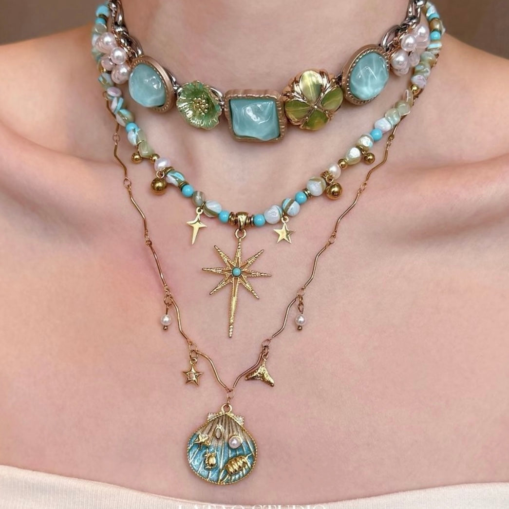 Vintage Coastal Star &Shell Layered Necklace