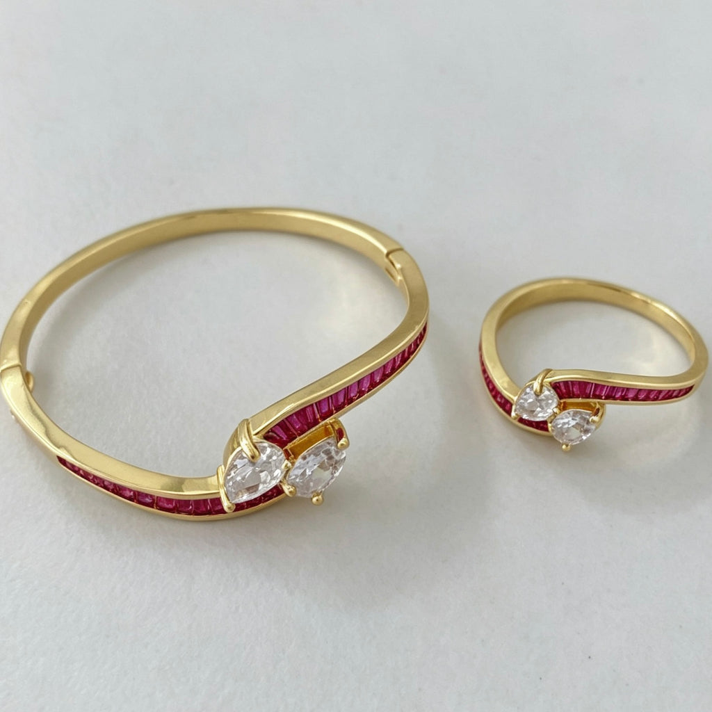 “You & Me” Pear cut Bangle and Ring set| Gold & Silver